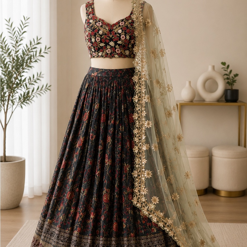 Embroidered and Printed Multicolour Lehenga Set